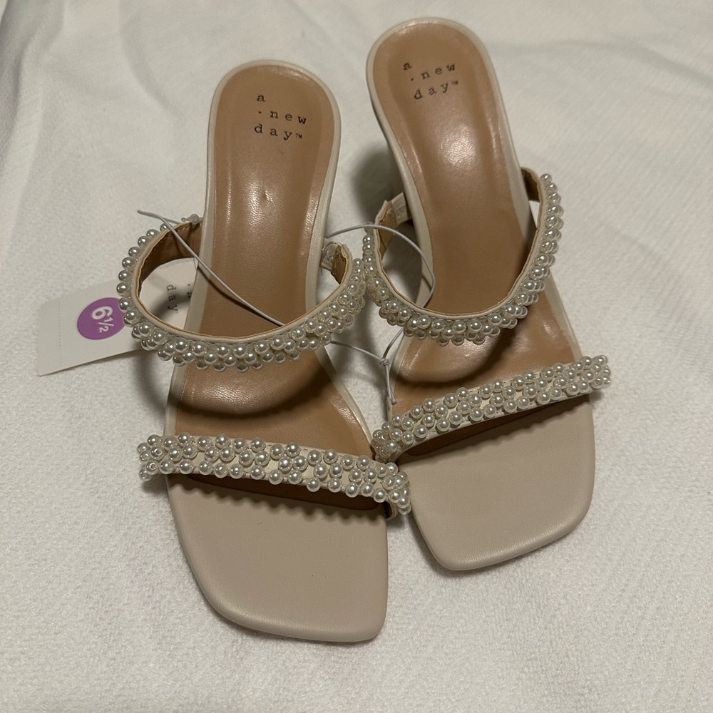 A New Day Women's Pearl-Embellished Beige Sandals